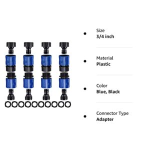 16 Pieces Garden Hose Quick Connector 3/4 Inch Plastic Water Hose Fittings Male and Female Connectors Hose End Adapters with 10 Pieces Rubber Gaskets (Blue, Black)