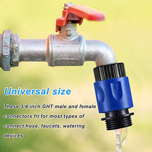 16 Pieces Garden Hose Quick Connector 3/4 Inch Plastic Water Hose Fittings Male and Female Connectors Hose End Adapters with 10 Pieces Rubber Gaskets (Blue, Black)