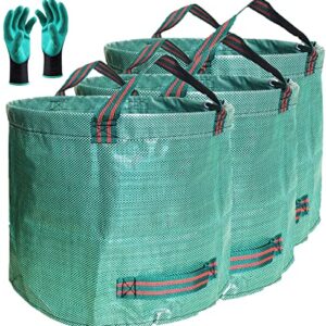 Standard 3-Pack 16 Gallons Home Garden Bags (D18, H15 inches) with Coated Gardening Gloves,Leaf Waste Bags,Patio Bag,Reusable Trash Can,Lawn Yard Waste Bags,Laundry Container with 4 handles