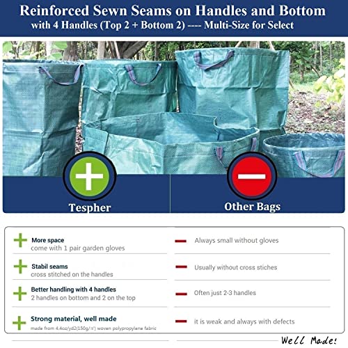 Standard 3-Pack 16 Gallons Home Garden Bags (D18, H15 inches) with Coated Gardening Gloves,Leaf Waste Bags,Patio Bag,Reusable Trash Can,Lawn Yard Waste Bags,Laundry Container with 4 handles