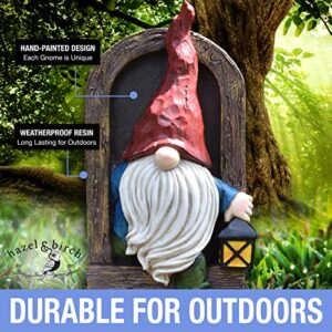 Hazel & Birch Outdoor Garden Gnome Out The Door Tree Hugger - Large Statues for Yard, Lawn, Patio, Porch - Hand Painted, Weatherproof Gnome Figurine (Out The Door Lantern Gnome)