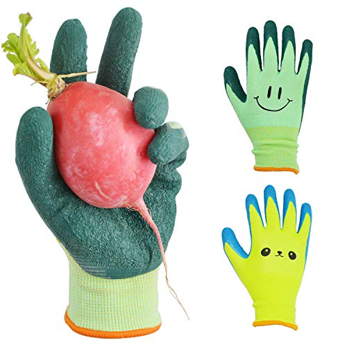 GLOSAV Kids Gardening Gloves for Ages 2-12 Toddlers, Youth, Girls, Boys, Children Garden Gloves for Yard Work (Size 5 for 9, 10 Year Old)