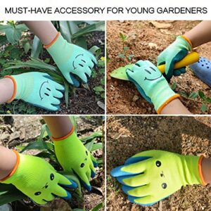 GLOSAV Kids Gardening Gloves for Ages 2-12 Toddlers, Youth, Girls, Boys, Children Garden Gloves for Yard Work (Size 5 for 9, 10 Year Old)