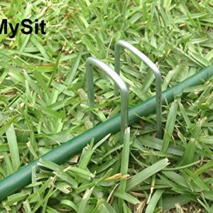 MySit 6" Galvanized Landscape Staples Garden Stakes Pins 100 Pack, Heavy-Duty 11 Gauge Garden Staples Anti-Rust Fence Stakes for Anchoring Weed Barrier Fabric Irrigation Tubing Soaker Hose