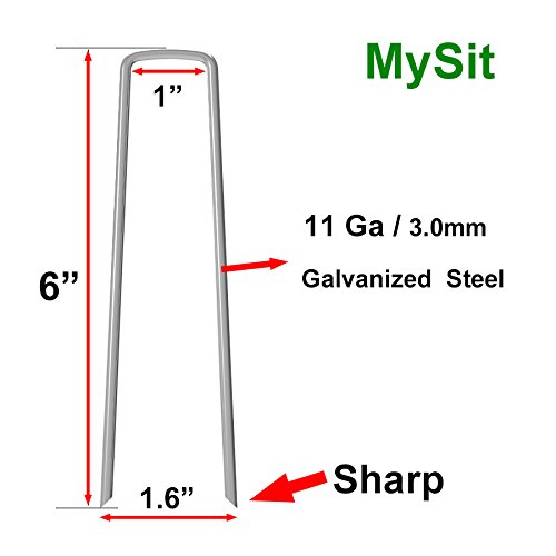 MySit 6" Galvanized Landscape Staples Garden Stakes Pins 100 Pack, Heavy-Duty 11 Gauge Garden Staples Anti-Rust Fence Stakes for Anchoring Weed Barrier Fabric Irrigation Tubing Soaker Hose