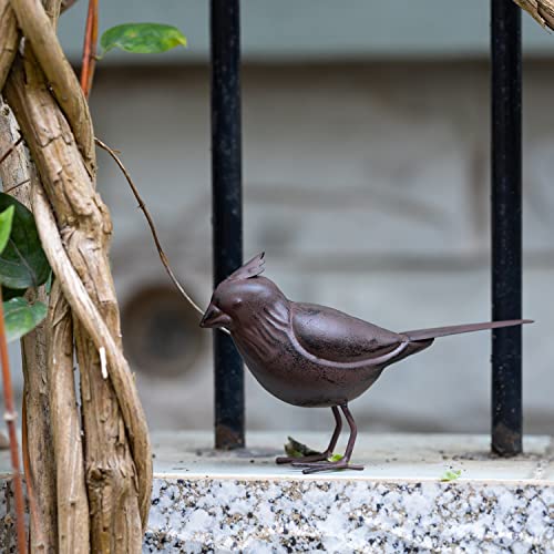 Decorative Small Nostalgia Style Cute Bird Art Iron Sculpture Figurine Home & Office & Garden Decoration, Rust/Brown (Cardinal Bird)