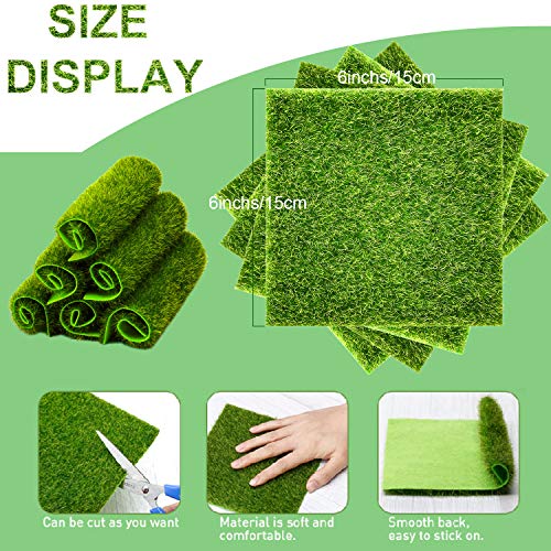 Mudder 10 Pieces Artificial Garden Grass Fairy Grass Lawn Miniature Ornament Garden Dollhouse DIY Simulation Moss Craft for Garden Dollhouse Decor, 6 x 6 Inches