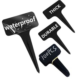 100 pcs waterproof black plastic plant outdoor garden labels nursery markers t-type thick tags re-usable