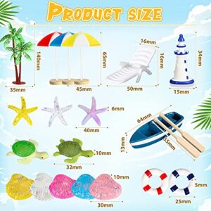 Burbell 24 Pieces Beach Style Miniature Ornament Set, Miniature Garden Doll House Cake Topper Decoration, Fairy Garden Accessories Micro Landscape Ornaments for DIY Fairy Garden Dollhouse Plant Decor