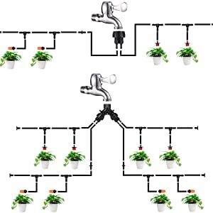 Yulaiyoen 1/4 Inch Drip Irrigation Tubing to Faucet Adapter Connector, 2 Way Y Splitter for 3/4" Inch Garden Hose to 1/4 Inch Drip Irrigation Hose