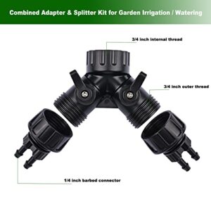 Yulaiyoen 1/4 Inch Drip Irrigation Tubing to Faucet Adapter Connector, 2 Way Y Splitter for 3/4" Inch Garden Hose to 1/4 Inch Drip Irrigation Hose