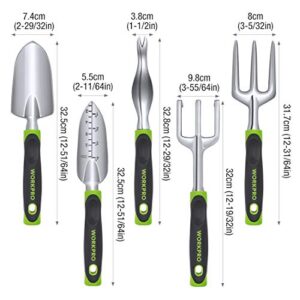 WORKPRO Garden Tool Set, 5 Pieces Gardening Work Gifts, Cast Aluminum Outdoor Hand Tools Kit for Men and Women, Including Trowel Transplanter Weeder Hand Fork Cultivator