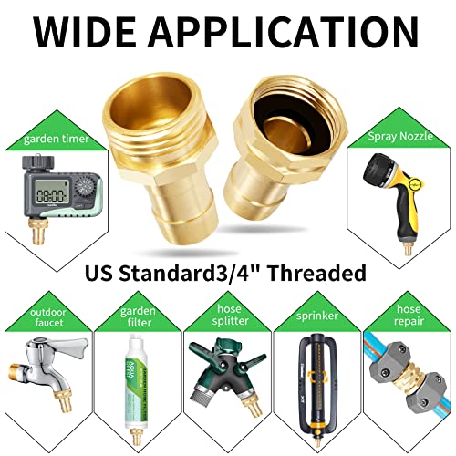 Garden Hose Nozzle and Water Hose Connectors Parts Set - High Pressure Adjustable Twist Brass Nozzle Sprayer, 3/4 inch Male and Female Thread Brass Coupler Hose Connector, Zinc Alloy Clamps