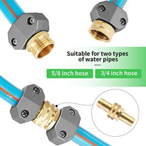 Garden Hose Nozzle and Water Hose Connectors Parts Set - High Pressure Adjustable Twist Brass Nozzle Sprayer, 3/4 inch Male and Female Thread Brass Coupler Hose Connector, Zinc Alloy Clamps