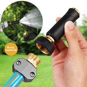 Garden Hose Nozzle and Water Hose Connectors Parts Set - High Pressure Adjustable Twist Brass Nozzle Sprayer, 3/4 inch Male and Female Thread Brass Coupler Hose Connector, Zinc Alloy Clamps