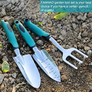 FANHAO Garden Tools Set, 3 Piece Heavy Duty Gardening Tools Cast Aluminum with Soft Rubberized Non-Slip Handle, Durable Garden Hand Tools Garden Gifts for Men Women