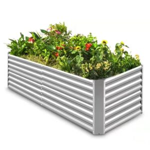 land guard 8×4×2 ft galvanized raised garden bed kit, galvanized planter raised garden boxes outdoor, large metal raised garden beds for vegetables……