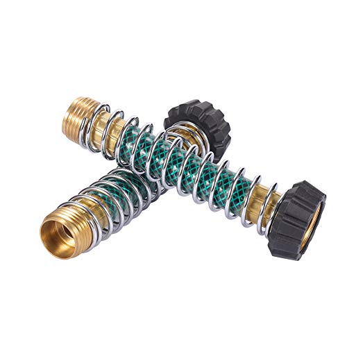 Garden Hose Coiled Spring Protector with Solid Brass Faucet Hoses Coupling Adapter Extension with Comfortable Rubberized Grip 2pcs