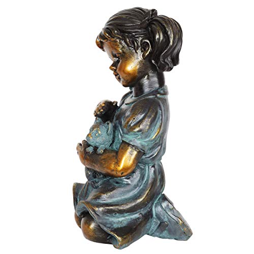 Exhart Garden Sculpture, Faux Bronze Girl and Cat Garden Statue, Outdoor Garden Decoration, 6 x 10.5 Inch