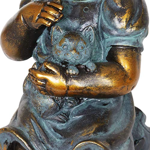 Exhart Garden Sculpture, Faux Bronze Girl and Cat Garden Statue, Outdoor Garden Decoration, 6 x 10.5 Inch