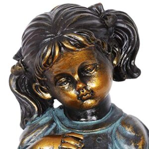 Exhart Garden Sculpture, Faux Bronze Girl and Cat Garden Statue, Outdoor Garden Decoration, 6 x 10.5 Inch