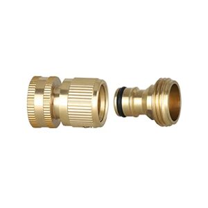 garden hose quick connect 3/4 inch, solid brass quick connect hose fittings male and female, no leakage, no rusting, no breakage hose connector for 3/4″ thread, 1 set