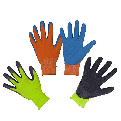 HANDLANDY Kids Gardening Gripper Gloves for age 3-13, 2 Pairs Foam Rubber Coated Garden Gloves for girls boys (Size 6 (age 11-13))