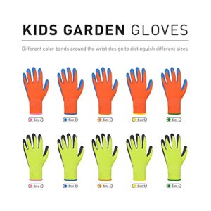 HANDLANDY Kids Gardening Gripper Gloves for age 3-13, 2 Pairs Foam Rubber Coated Garden Gloves for girls boys (Size 6 (age 11-13))