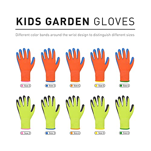 HANDLANDY Kids Gardening Gripper Gloves for age 3-13, 2 Pairs Foam Rubber Coated Garden Gloves for girls boys (Size 6 (age 11-13))