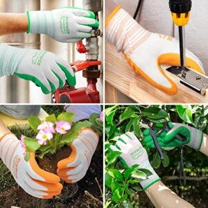Schwer 16 Pairs Gardening Gloves for Women and Ladies, Breathable Rubber Coated Yard Garden Gloves, Outdoor Protective Work Gloves with Grip, Medium Size Fits Most （Orange & Green）