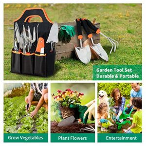 Garden Tool Set, 10 Piece Stainless Steel Gardening Hand Tools with Non-Slip Ergonomic Rubber Grip, Pruning Shears & XL Storage Tote, Outdoor Yard Tools, Ideal Gardening Tool Kit Gifts for Friends