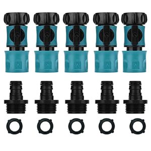 garden hose quick connectors male and female, plastic hose connector with shut off valve and water stop and lock functions, 3/4 inch quick release kit hose fittings and adapters (5 sets/10 pcs)