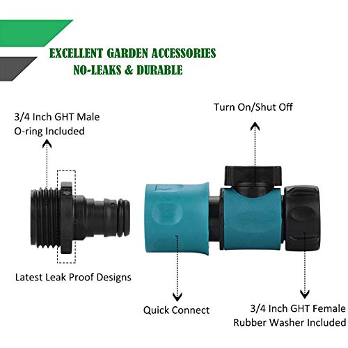 Garden Hose Quick Connectors Male and Female, Plastic Hose Connector with Shut Off Valve and Water Stop and Lock Functions, 3/4 Inch Quick Release Kit Hose Fittings and Adapters (5 Sets/10 pcs)