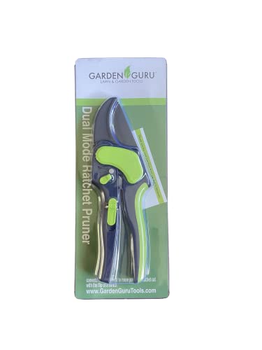 Garden Guru 2 in 1 Ratchet Pruning Shears for Weak Hands - Professional Ratcheting Garden Pruners Clippers - Ergonomic Shock Absorbing Grip - Makes Tough Cuts Easy - Great for Seniors