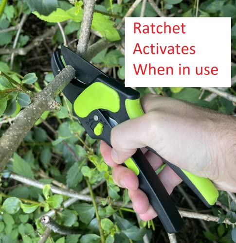 Garden Guru 2 in 1 Ratchet Pruning Shears for Weak Hands - Professional Ratcheting Garden Pruners Clippers - Ergonomic Shock Absorbing Grip - Makes Tough Cuts Easy - Great for Seniors