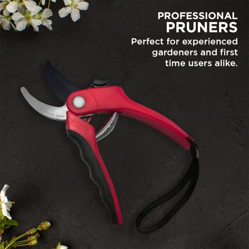 Nevlers 8" Bypass Pruning Shears for Gardening | Garden Shears with Stainless Steel Blades & 8mm Cutting Capacity| Professional Garden Scissors | Heavy Duty Gardening Hand Tools | Red Gardening Shears