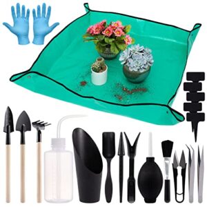pack of 20 succulent tool set – 39.4″ indoor plant repotting mat and 19 pcs miniature succulent hand tools garden flower plants transplanting supplies for indoor outdoor plant care (green)