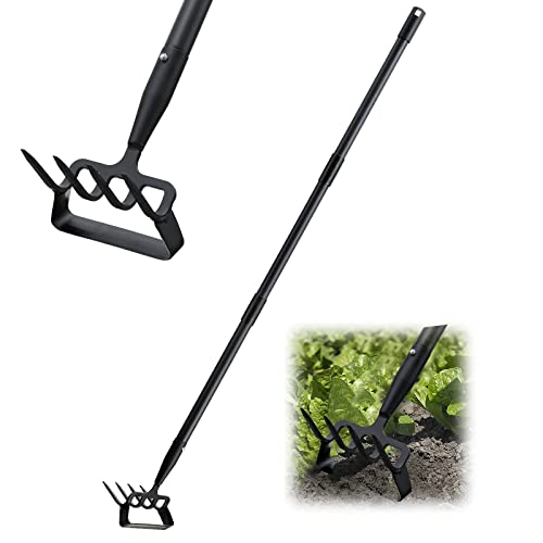 BsBsBest Hoe Garden Tools, Gardening Tools for Weeding, Stirrup Hoe Long Handle for Yard Weed Puller, Scuffle Hula Adjustable Weeding Loop Hoe for Lawn, Vegetable, Soil, Planting 37-49 Inch, Black