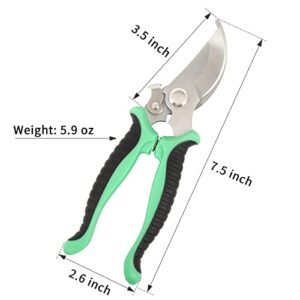 Garden Pruning Shears, 7.5" Professional Gardening Scissors, SK-5 Stainless Steel Blade Tree Secateurs, Manual Pruner for Plants, Gardening, Trimming, Garden Tools (Green)