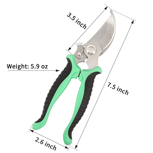 Garden Pruning Shears, 7.5" Professional Gardening Scissors, SK-5 Stainless Steel Blade Tree Secateurs, Manual Pruner for Plants, Gardening, Trimming, Garden Tools (Green)