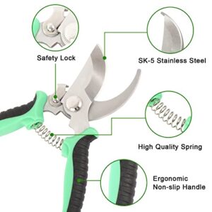 Garden Pruning Shears, 7.5" Professional Gardening Scissors, SK-5 Stainless Steel Blade Tree Secateurs, Manual Pruner for Plants, Gardening, Trimming, Garden Tools (Green)