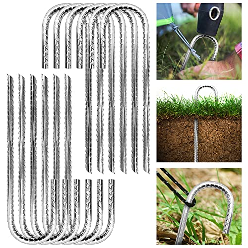 Pack 12 Galvanized Rebar Stakes Heavy Duty J Hook Anchor Stakes,Ground Anchors, Ground Stakes Tent Stakes Steel Ground Anchors, Heavy Duty Garden Stakes for Chain Link Fence