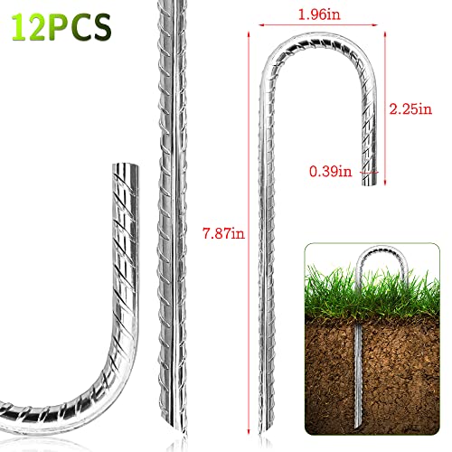 Pack 12 Galvanized Rebar Stakes Heavy Duty J Hook Anchor Stakes,Ground Anchors, Ground Stakes Tent Stakes Steel Ground Anchors, Heavy Duty Garden Stakes for Chain Link Fence