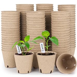 homenote peat pots, 120 pcs 3.15 inch seed starting pots with drainage holes round nursery pot, biodegradable plants pots with bonus 20 plant labels