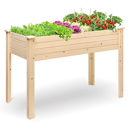 Fun Memories Raised Garden Bed 48x26x33 Inch - Elevated Solid Spruce Wood Planter Box Stand with Legs - Outdoor Patio Garden Backyard Balcony for Growing Herbs, Vegetables, Flowers - 360 lbs Capacity