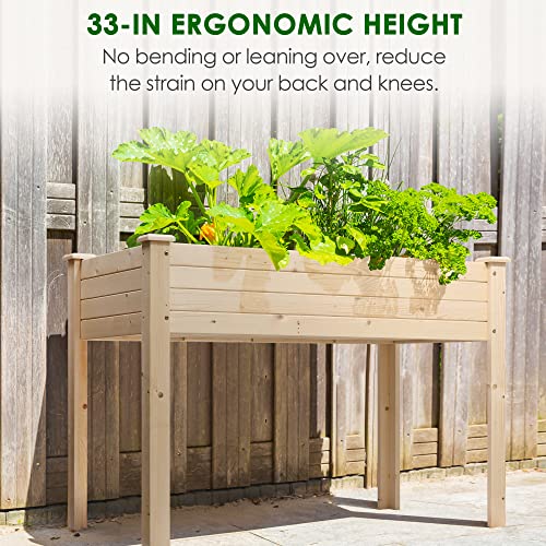 Fun Memories Raised Garden Bed 48x26x33 Inch - Elevated Solid Spruce Wood Planter Box Stand with Legs - Outdoor Patio Garden Backyard Balcony for Growing Herbs, Vegetables, Flowers - 360 lbs Capacity