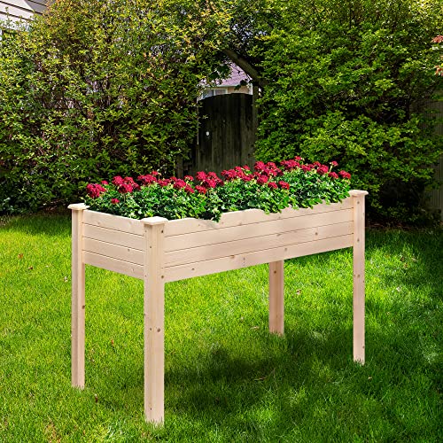 Fun Memories Raised Garden Bed 48x26x33 Inch - Elevated Solid Spruce Wood Planter Box Stand with Legs - Outdoor Patio Garden Backyard Balcony for Growing Herbs, Vegetables, Flowers - 360 lbs Capacity