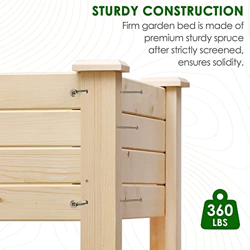 Fun Memories Raised Garden Bed 48x26x33 Inch - Elevated Solid Spruce Wood Planter Box Stand with Legs - Outdoor Patio Garden Backyard Balcony for Growing Herbs, Vegetables, Flowers - 360 lbs Capacity