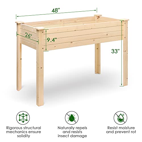 Fun Memories Raised Garden Bed 48x26x33 Inch - Elevated Solid Spruce Wood Planter Box Stand with Legs - Outdoor Patio Garden Backyard Balcony for Growing Herbs, Vegetables, Flowers - 360 lbs Capacity