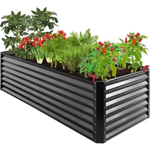 best choice products 8x4x2ft outdoor metal raised garden bed, deep root planter box for vegetables, flowers, herbs, and succulents w/ 478 gallon capacity – gray